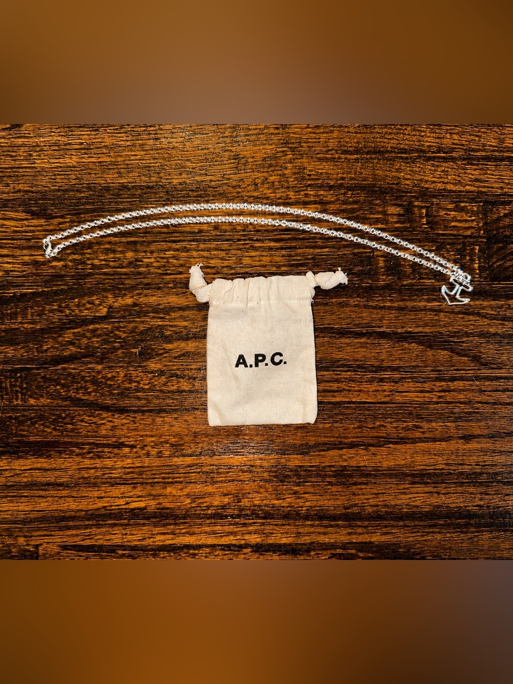 A.P.C. Silver Necklace Stylized Anchor Pendant Nautical Designer APC